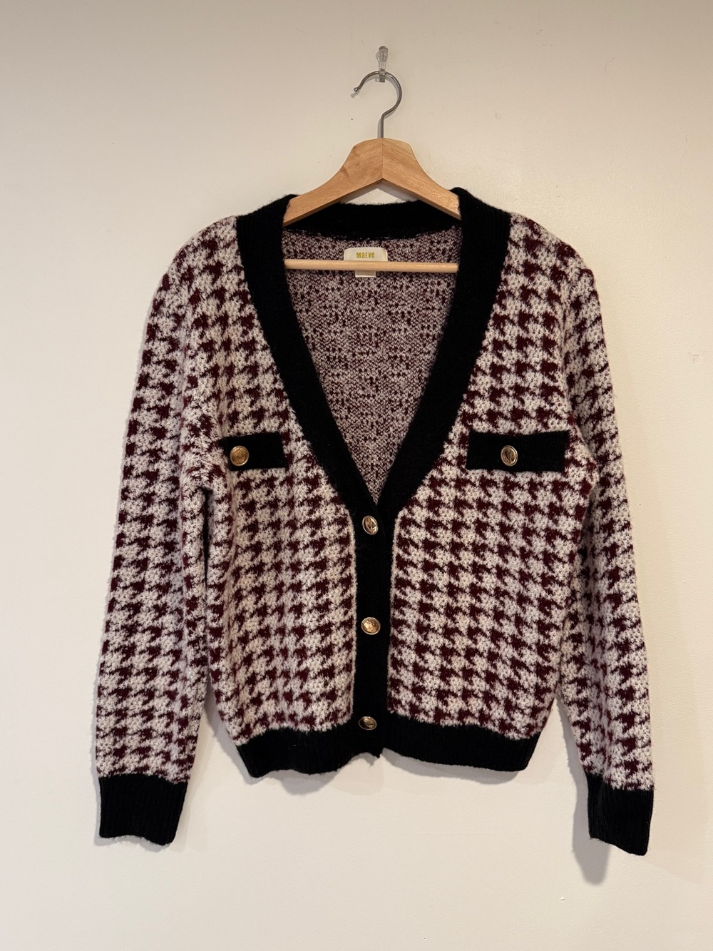 Maeve By Anthropologie V-Neck Cardigan Sweater Herringbone Pattern - Size M